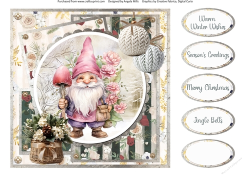 Traditional Christmas 40: Winter Gnome 8 x 8 Quick Card with Sentiments