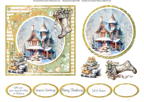 Traditional Christmas 41: Snowy House with Topper, Decoupage and Sentiments