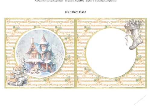 Traditional Christmas 41: Snowy House Insert with Peach Glitter Stripes Background