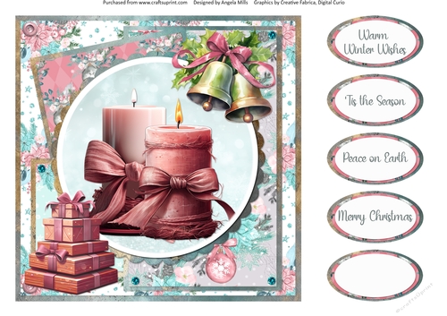 Traditional Christmas 53: Boho Candles 8 x 8 Quick Card Front with Sentiments