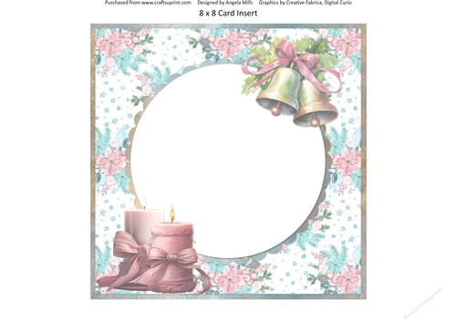 Traditional Christmas 53: Boho Candles 8 x 8 Card Insert with Pink/Aqua Winter Floral Background