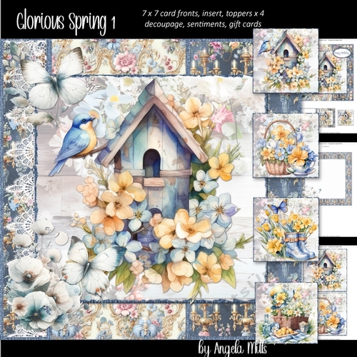Glorious Spring 1: Floral Bird House 7 x 7 Card Mini-Kit, 8 Sheets, 4 Toppers
