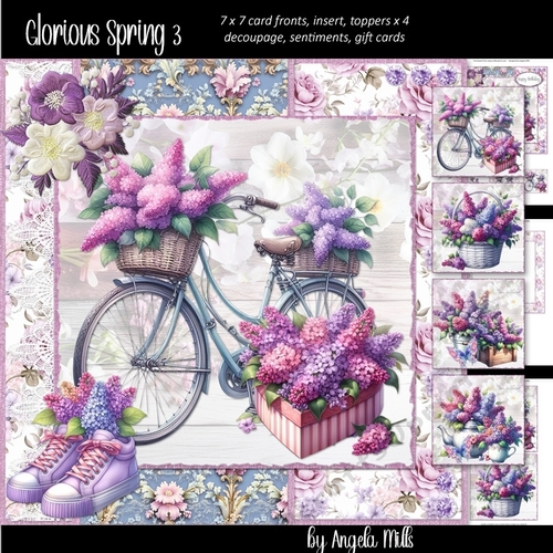 Glorious Spring 3: Lilac Floral Bicycle 7 x 7 Card Mini-Kit, 8 Sheets, 4 Toppers