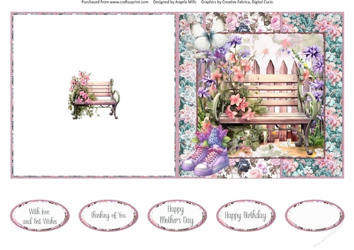 Glorious Spring 9: Garden Bench 5 x 5 Quick Cut & Fold Card with Sentiments