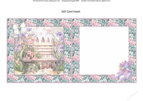 Glorious Spring 9: Garden Bench 5 x 5 Card Insert with Teal/Pink Floral Background