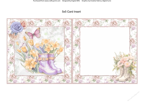 Glorious Spring 6: Pretty Gardening Boots 5 x 5 Card Insert with Peach/Green Roses Background