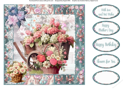 Glorious Spring 10: Hydrangea Cart 8 x 8 Quick Card Front with Sentiments