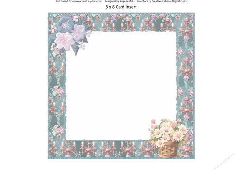 Glorious Spring 10: Embroidered Flowers & Daisy Basket 8 x 8 Quick Card Insert with Teal Floral Candlesticks Background