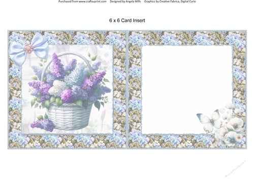 Glorious Spring 11: Lilacs & Butterflies Basket 6 x 6 Card Insert with Topper, Baby Blue/Taupe Floral Background
