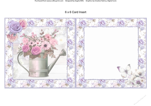 Glorious Spring 8: Pink Florals Watering Can 6 x 6 Card Insert with Lilac Roses Background