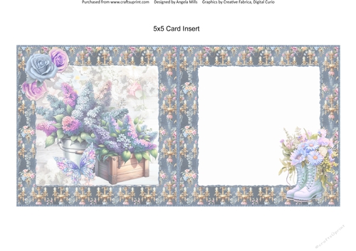 Glorious Spring 12: Box of Lilacs 5 x 5 Card Insert with Slate Blue Floral Candlesticks Background