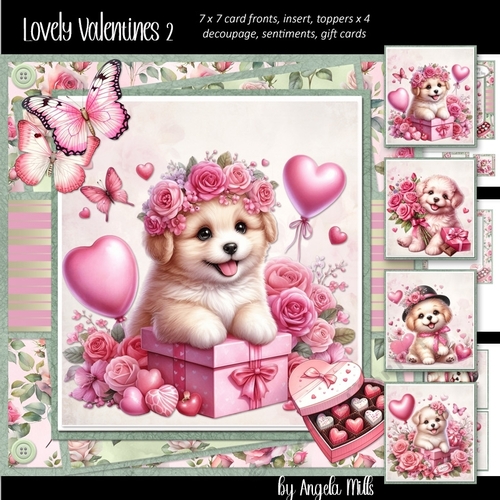 Lovely Valentines 2: Happy Puppies 7 x 7 Card Mini Kit, 8 Sheets