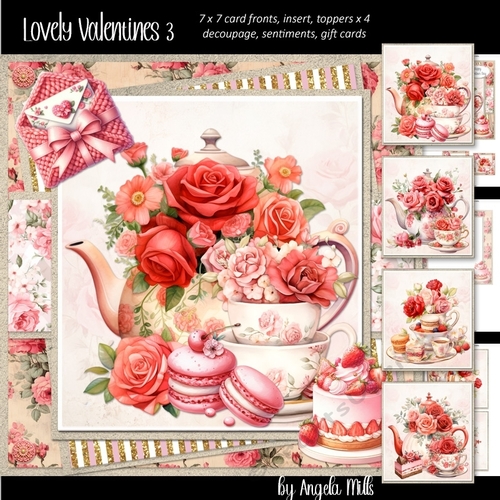 Lovely Valentines 3: Tea & Roses 7 x 7 Card Mini Kit, 8 Sheets