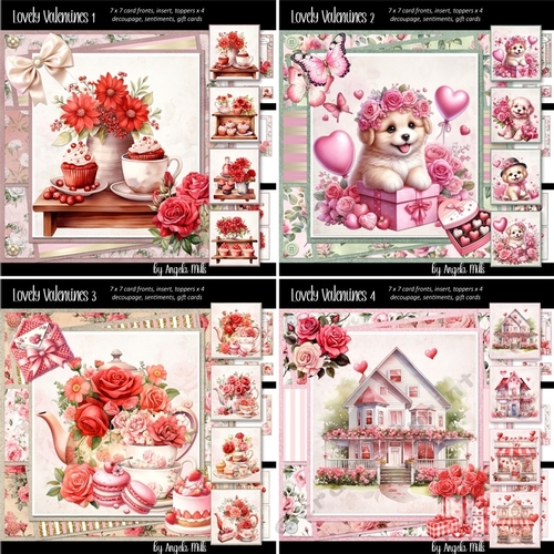 Lovely Valentines 1 to 4 Bumper Kit: Four 7 x 7 Card Mini-Kits, 32 Sheets