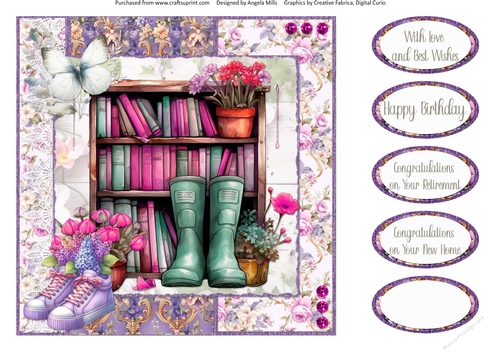 Glorious Spring 16: Gardening Books & Boots 8 x 8 Quick Card Front with Sentiments