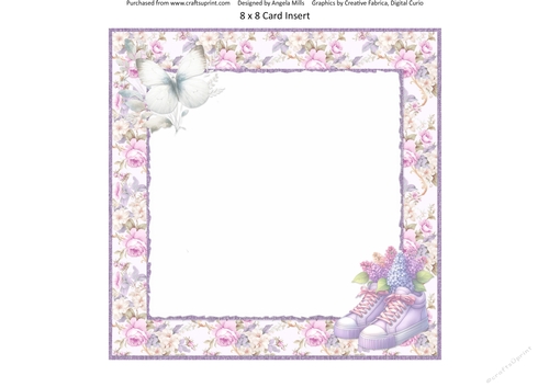 Glorious Spring 16: Butterflies & Lilac Trainers 8 x 8 Quick Card Insert with Pink/Lilac Floral Background