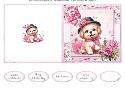 Lovely Valentines 9: Happy Puppies 5 x 5 Quick Cut & Fold Card with Sentiments