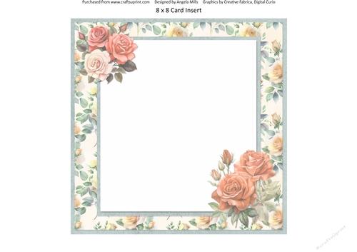 Lovely Valentines Tea, Roses & Cake 13: 8 x 8 Card Insert with Peach/Green Roses Background