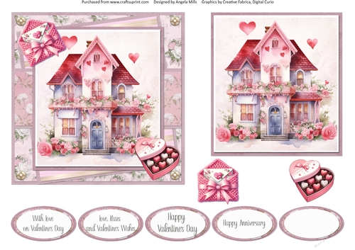 Lovely Valentines 14: Rose House 6 x 6 Card Front with Topper, Decoupage & Sentiments