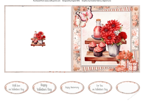 Lovely Valentines 6: Flowers & Cupcakes 5 x 5 Quick Cut & Fold Card with Sentiments