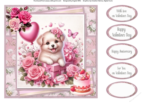 Lovely Valentines 10: Happy Puppies 8 x 8 Quick Card Front with Sentiments
