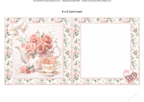Lovely Valentines 11: Tea & Roses 6 x 6 Card Insert with Peach & Green Floral Background