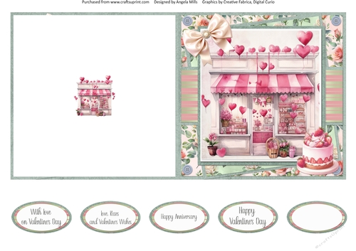 Lovely Valentines 15: Cake Shop 5 x 5 Quick Cut & Fold Card with Sentiments