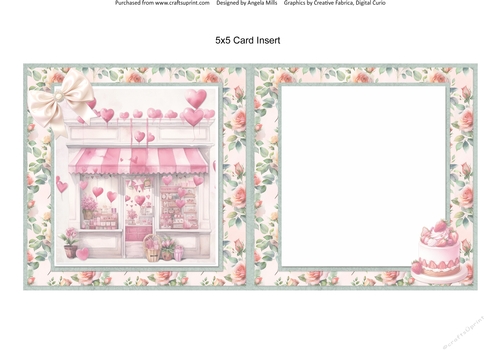 Lovely Valentines 15: Cake Shop 5 x 5 Card Insert with Peach & Green Floral Background