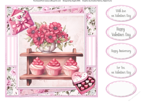 Lovely Valentines 7: Flowers & Cupcakes 8 x 8 Quick Card Front with Sentiments