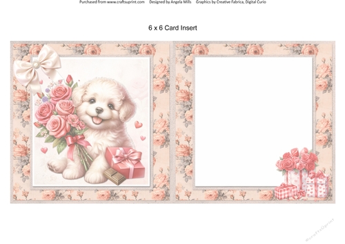 Lovely Valentines 8: Happy Puppies 6 x 6 Card Insert with Peach Floral Background