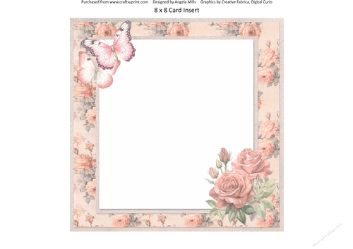 Lovely Valentines 16: Butterflies Roses 8 x 8 Card Insert with Peach Roses Background