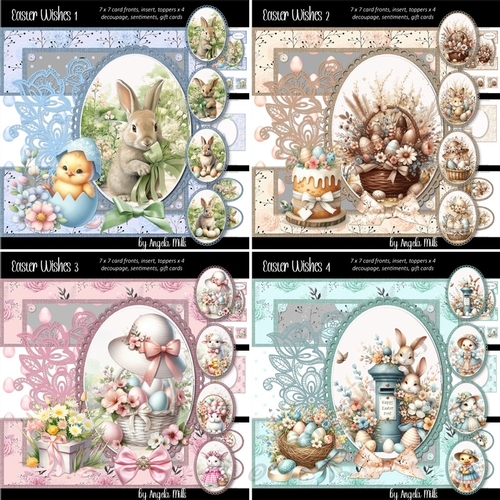 Easter Wishes 1 to 4 Bumper Kit: Four 7 x 7 Card Mini-Kits, 28 Sheets