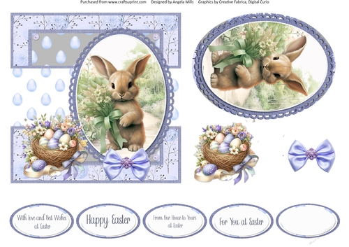Easter Wishes 5: Easter Bunny 6 x 6 Card Front with Topper, Decoupage & Sentiments