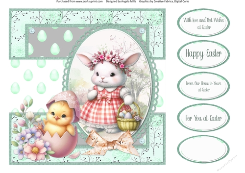 Easter Wishes 13: Girl Bunny & Easter Chick 8 x 8 Quick Card Front with Sentiments