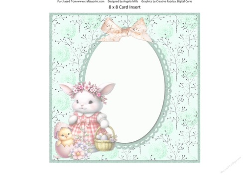 Easter Wishes 13: Girl Bunny & Easter Chick 8 x 8 Card Insert with Aqua Floral Background