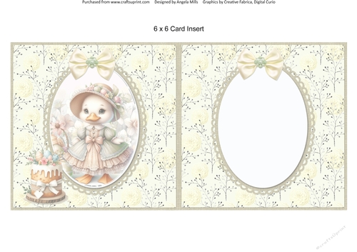 Easter Wishes 14: Cute Girl Duck 6 x 6 Card Insert with Light Green & Sage Floral Background