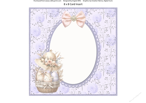 Easter Wishes 10: Easter Bonnet & Basket of Eggs 8 x 8 Card Insert with Lilac Floral Background