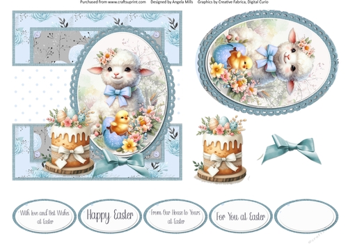 Easter Wishes 11: Lamb & Chick 6 x 6 Card Front with Topper, Decoupage & Sentiments