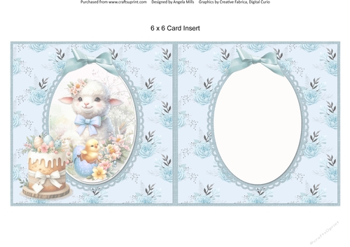 Easter Wishes 11: Lamb & Chick 6 x 6 Card Insert with Blue/Teal Floral Background