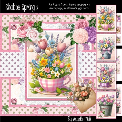 Shabby Spring 2: Floral Pink Teacup 7 x 7 Card Mini Kit, 6 Sheets