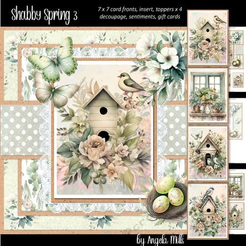 Shabby Spring 3: Floral Bird House 7 x 7 Card Mini Kit, 6 Sheets