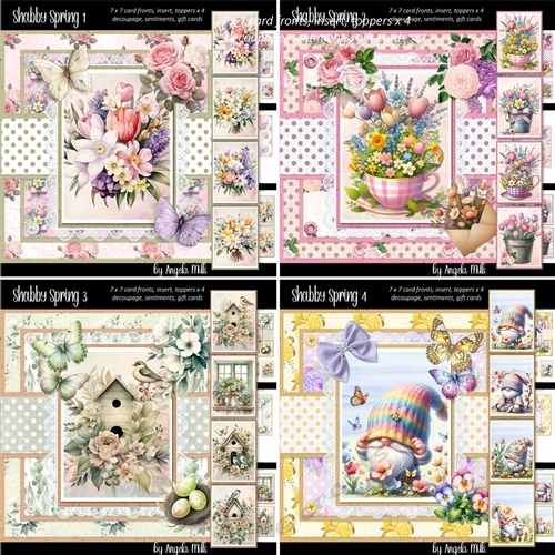 Shabby Spring 1 to 4 BUmper Kit: Four 7 x 7 Card Mini Kits, 24 Sheets
