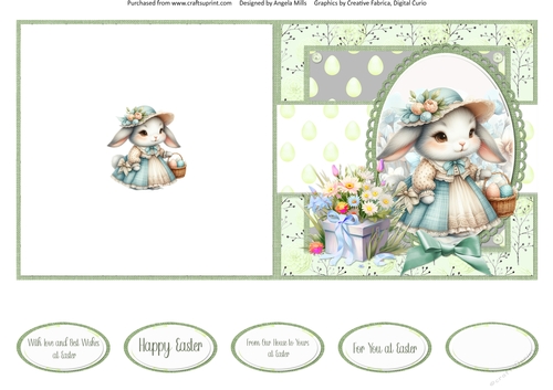 Easter Wishes 15: Easter Bonnet Bunny 5 x 5 Quick Cut & Fold Card with Sentiments