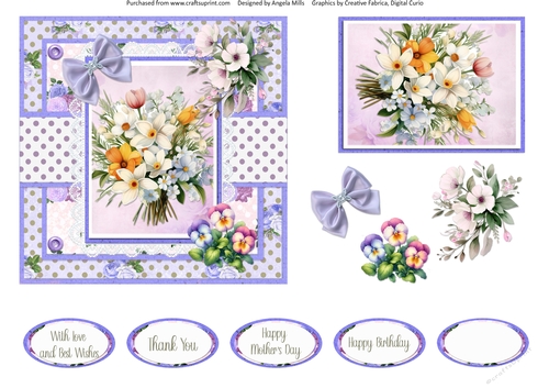 Shabby Spring 5: Spring Bouquet 6 x 6 Card Front with Topper, Decoupage & Sentiments