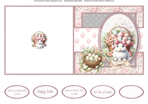 Easter Wishes 12: Easter Bunny & Egg Basket 5 x 5 Quick Cut & Fold Card with Sentiments