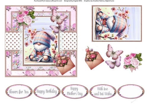 Shabby Spring 14: Zen Gnome 6 x 6 Card Front with Topper, Decoupage & Sentiments