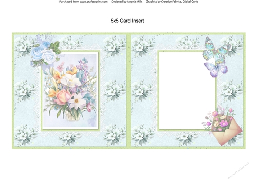 Shabby Spring 6: Spring Bouquet 5 x 5 Card Insert with Aqua & Teal Floral Background