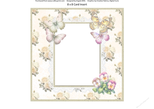 Shabby Spring 10: Butterflies & Pansies 8 x 8 Card Inserr with Ivory Floral Background