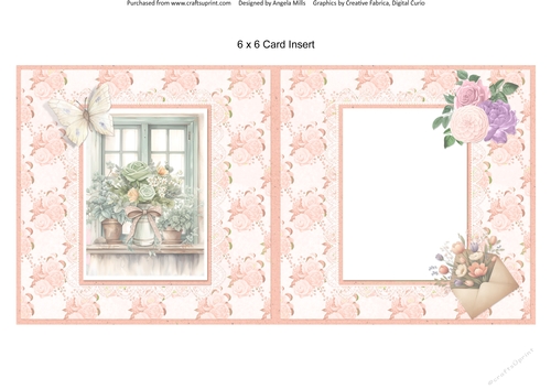 Shabby Spring 11: Floral Window 6 x 6 Card Insert with Peach Floral Background