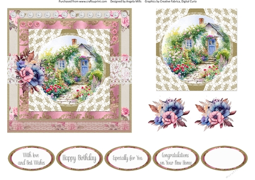 Spring Garden 5: Spring Cottage 6 x 6 Card Front with Topper, Decoupage & Sentiments